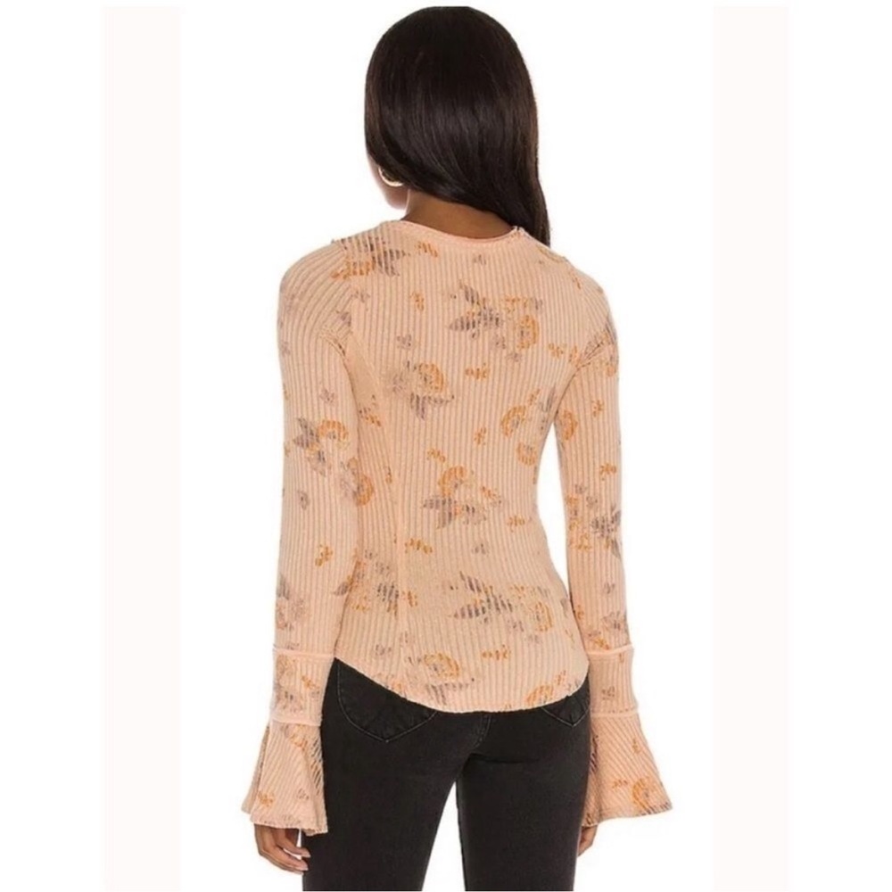 NWT FREE PEOPLE Ribbed Long Sleeve Floral Top - Picture 2 of 13